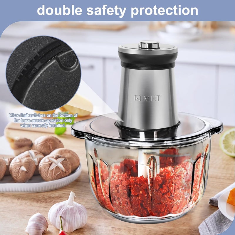 BUMET 16 cup glass bowl 850W Electric Food Processor,LED timer. 3-Tiered 6 Cutting Edges blade for mincing, chopping,Ideal as meat grinder,fresh vegetables chopper,pet food process in kitchen. - Image 4